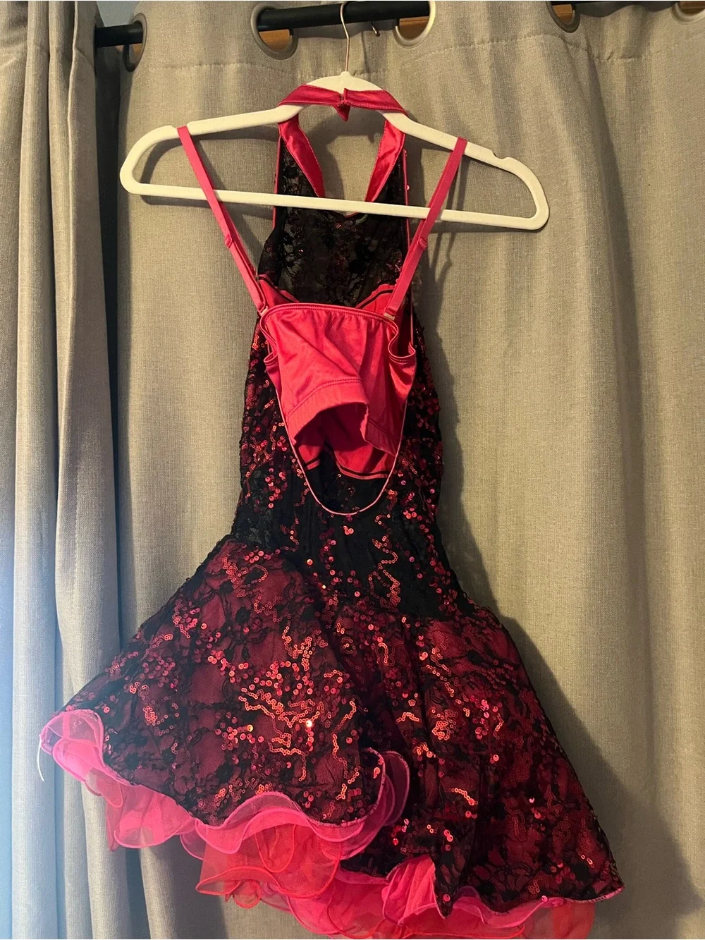 Weissman Black and Red Sequin Halter Dance Dress
